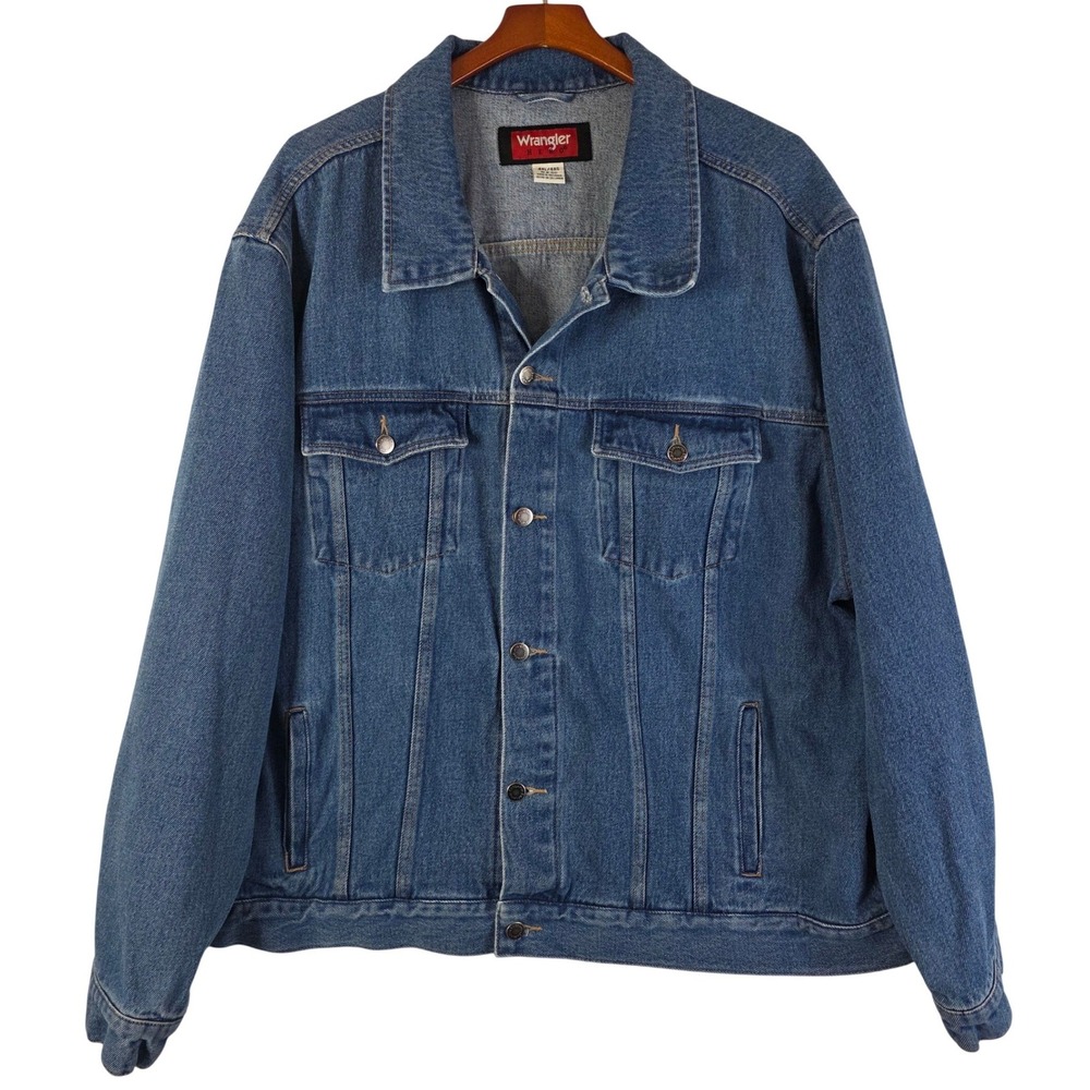 VTG Y2K Wrangler Hero Mens 4XL Blue Denim Trucker Jacket Indigo Cotton 624714-WA